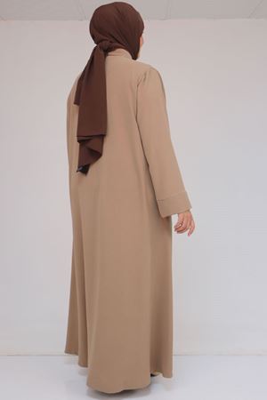 56017 Büyük Beden Taş İşleme Detaylı Krep Ferace - Vizon