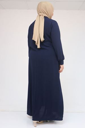 52015 Büyük Beden Taş Detaylı Krep Elbise - Lacivert