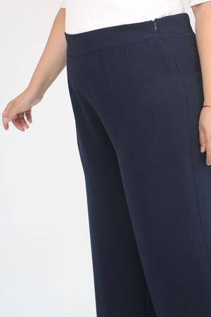 59011 Büyük Beden Pervaz Kemerli Yandan Fermuarlı Krep Pantolon - Lacivert