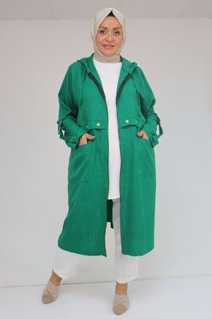 F-53006 Büyük Beden Patı Çakma Düğme Detaylı Kap - Beneton