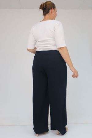 59011 Büyük Beden Pervaz Kemerli Yandan Fermuarlı Krep Pantolon - Lacivert