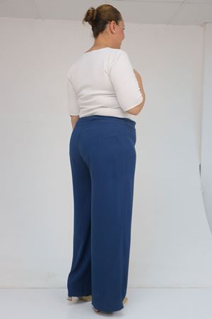 59011 Büyük Beden Pervaz Kemerli Yandan Fermuarlı Krep Pantolon - İndigo