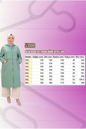 F-53006 Büyük Beden Patı Çakma Düğme Detaylı Kap - Beneton