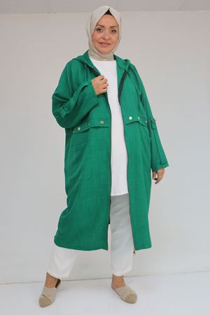 F-53006 Büyük Beden Patı Çakma Düğme Detaylı Kap - Beneton