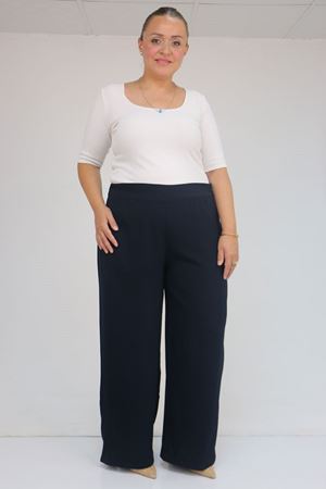 59011 Büyük Beden Pervaz Kemerli Yandan Fermuarlı Krep Pantolon - Lacivert