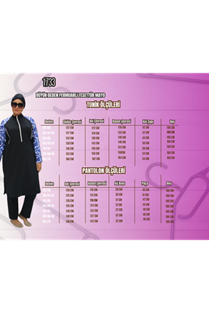 1733 Büyük Beden Fermuarlı Tesettür Mayo - Etnik Desen Lacivert