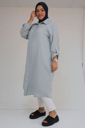 48058 Büyük Beden Düğmeli Müslin Gömlek - Gri