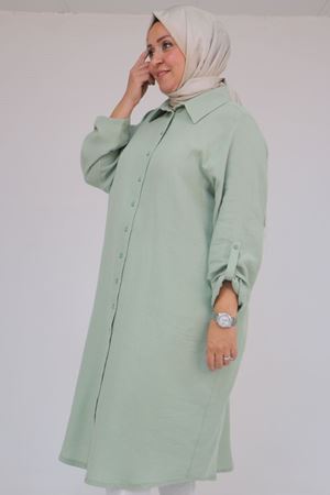 48058 Büyük Beden Düğmeli Müslin Gömlek - Nefti