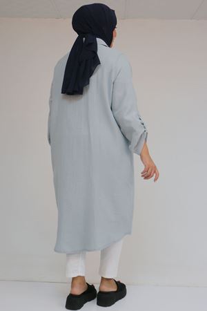 48058 Büyük Beden Düğmeli Müslin Gömlek - Gri