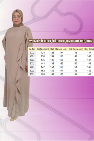 52016 Büyük Beden Önü Fırfırlı Taş Detaylı Krep Elbise - İndigo