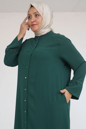 57053 Büyük Beden Eteği Oval Pantolonlu Krep Takım - Zümrüt