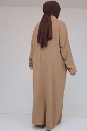 56018 Büyük Beden Taş Baskı Detaylı  Krep Ferace - Bej