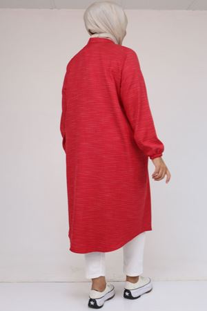 48072 Büyük Beden Kolları Lastikli Tunik - Kırmızı Kırçıllı