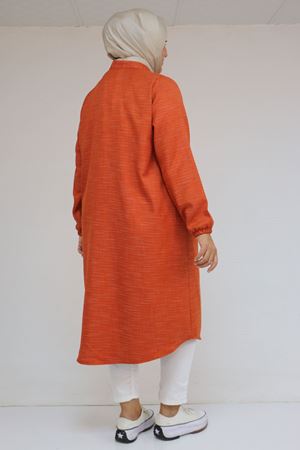 48072  Büyük Beden Kolları Lastikli Tunik - Kiremit Kırçıllı