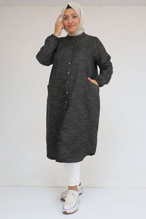 48072  Büyük Beden Kolları Lastikli Tunik - Siyah Kırçıllı