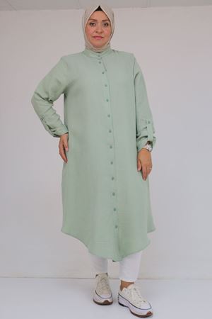 58092 Büyük Beden Çift Düğme Detaylı Müslin Gömlek - Nefti