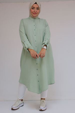 58092 Büyük Beden Çift Düğme Detaylı Müslin Gömlek - Nefti