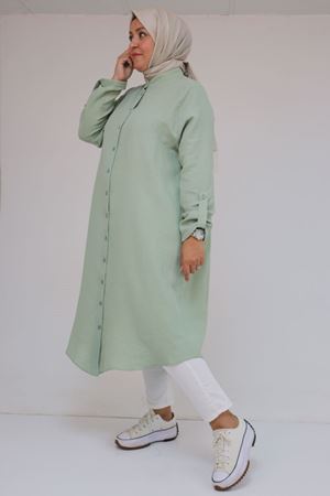 58092 Büyük Beden Çift Düğme Detaylı Müslin Gömlek - Nefti