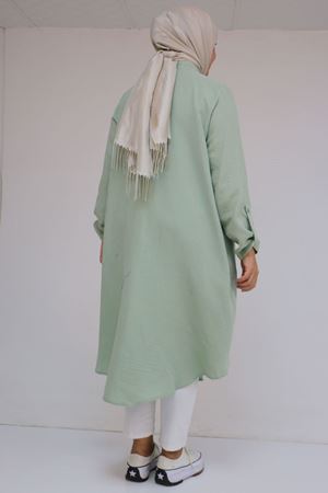 58092 Büyük Beden Çift Düğme Detaylı Müslin Gömlek - Nefti