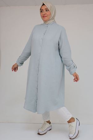 58092 Büyük Beden Çift Düğme Detaylı Müslin Gömlek - Gri