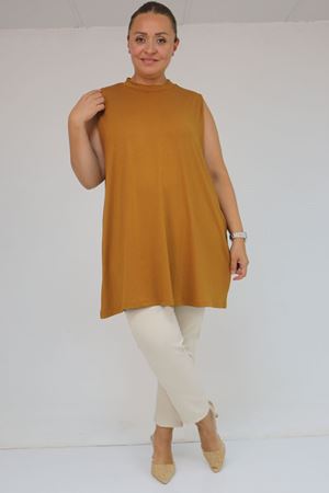 58501 Büyük Beden Hakim Yakalı Penye İçlik - Taba