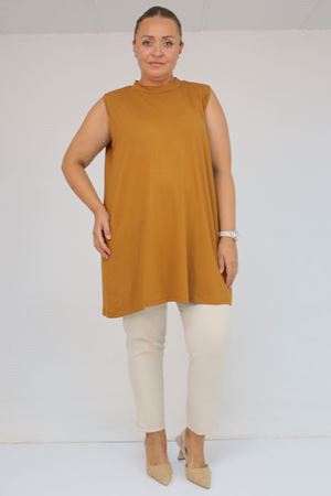 58501 Büyük Beden Hakim Yakalı Penye İçlik - Taba