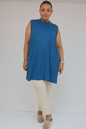 58501 Büyük Beden Hakim Yakalı Penye İçlik - Petrol