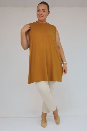 58501 Büyük Beden Hakim Yakalı Penye İçlik - Taba