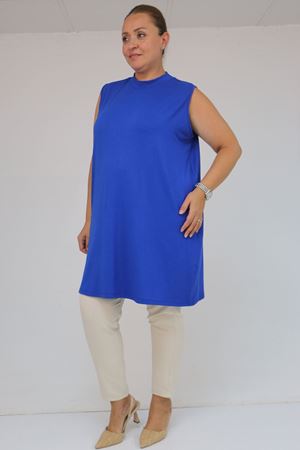 58501 Büyük Beden Hakim Yakalı Penye İçlik - Saks