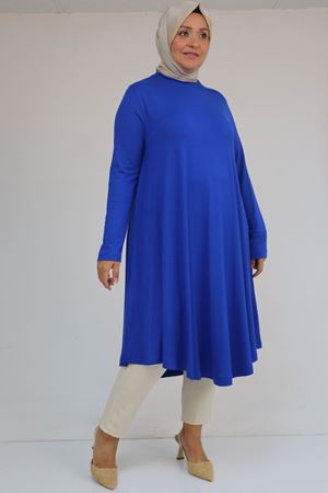 28016 Büyük Beden Penye Mevlana Tunik - Saks