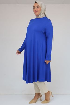 28016 Büyük Beden Penye Mevlana Tunik - Saks