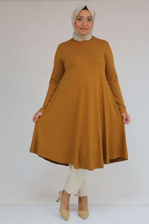 28016 Büyük Beden Penye Mevlana Tunik - Hardal