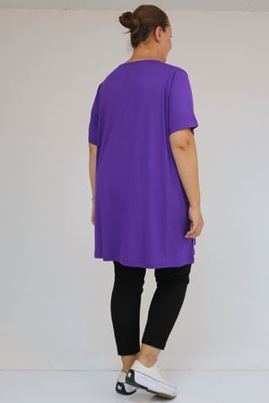 58507 Büyük Beden Yakası Biyeli Penye Tişört - Lila