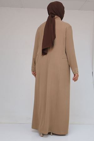 52013 Büyük Beden Taş Detaylı Krep Elbise - Vizon