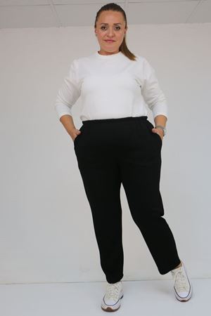 59029 Büyük Beden Beli Lastikli Boru Paça Modal Pantolon - Siyah