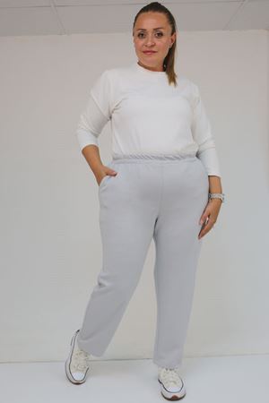 59029 Büyük Beden Beli Lastikli Boru Paça Modal Pantolon - Gri