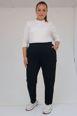 59029 Büyük Beden Beli Lastikli Boru Paça Modal Pantolon - Lacivert