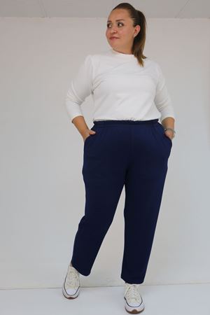 59029 Büyük Beden Beli Lastikli Boru Paça Modal Pantolon - İndigo