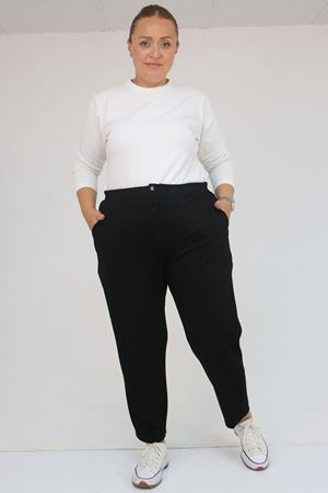 59013 Büyük Beden Arkası Lastikli Cepli Modal  Pantolon - Siyah