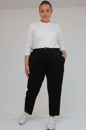 59013 Büyük Beden Arkası Lastikli Cepli Modal  Pantolon - Siyah
