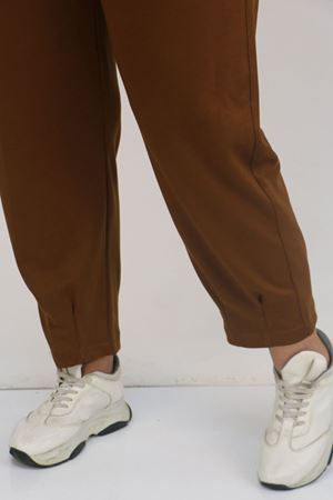 59028 Büyük Beden Paçası Çıma Detaylı Modal Pantolon - Taba