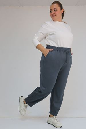 59028 Büyük Beden Paçası Çıma Detaylı Modal Pantolon - Antrasit