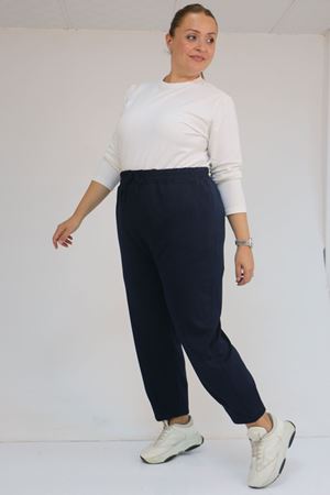 59028 Büyük Beden Paçası Çıma Detaylı Modal Pantolon - Lacivert