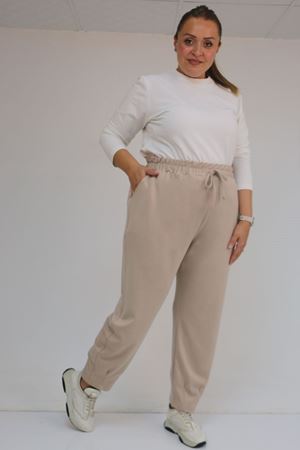 59028 Büyük Beden Paçası Çıma Detaylı Modal Pantolon - Vizon