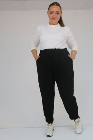 59028 Büyük Beden Paçası Çıma Detaylı Modal Pantolon - Siyah