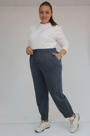 59028 Büyük Beden Paçası Çıma Detaylı Modal Pantolon - Antrasit