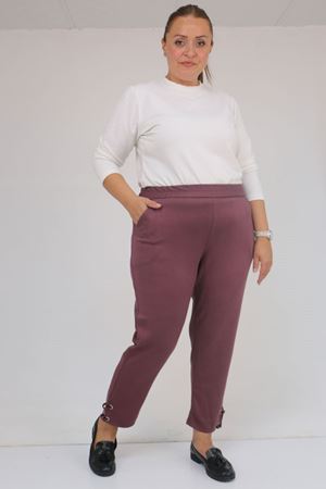 59012 Büyük Beden Paçasında Kuş Gözü Detaylı Modal Pantolon - Gül Kurusu
