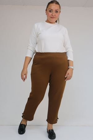 59012 Büyük Beden Paçasında Kuş Gözü Detaylı Modal Pantolon - Taba