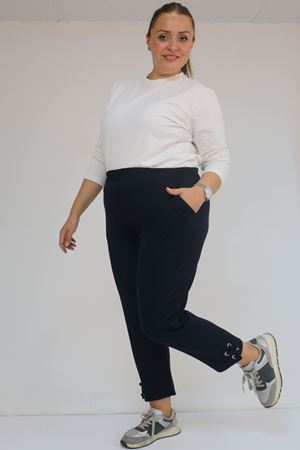 59012 Büyük Beden Paçasında Kuş Gözü Detaylı Modal Pantolon - Lacivert