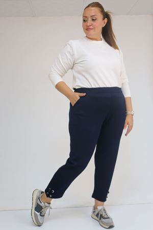 59012 Büyük Beden Paçasında Kuş Gözü Detaylı Modal Pantolon - Lacivert